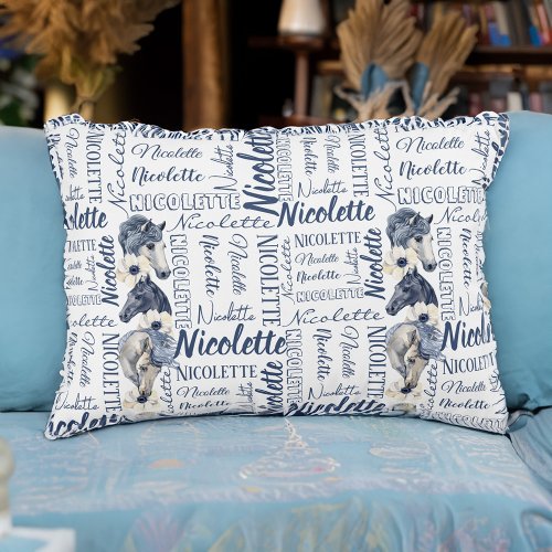 Personalized girls name pillow with horses 