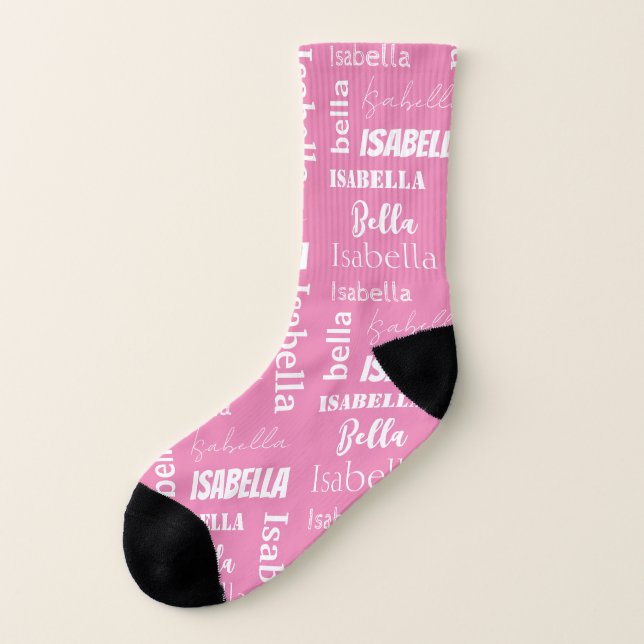 Personalized Girl's Name Pink Girly Socks (Left Outside)