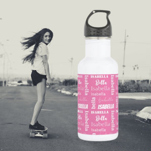 Personalized Girl's Name Pink Girly Stainless Steel Water Bottle