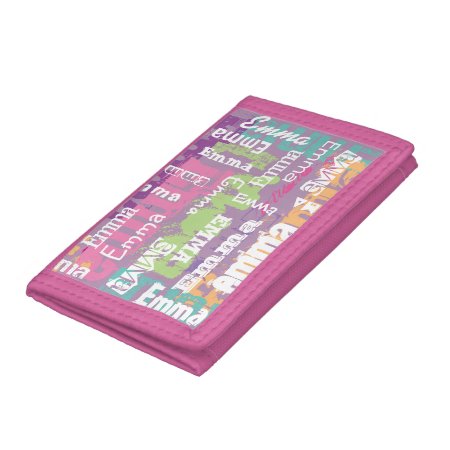Personalized Girl's Name Pink Purple Tri-fold Wallet