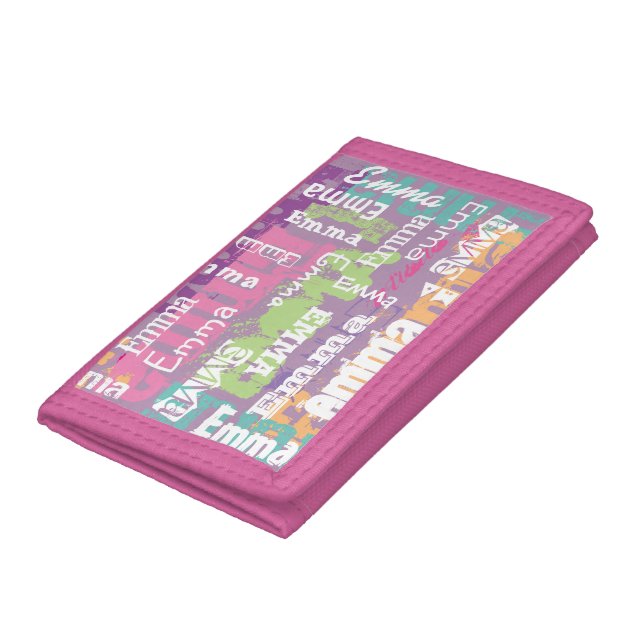 Personalized Girl's Name Pink Purple Tri-fold Wallet (Bottom)