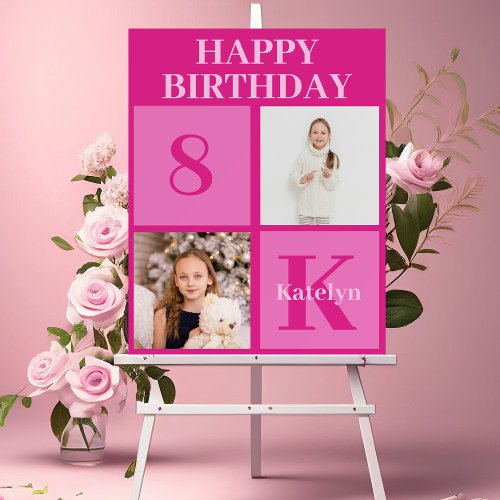 Personalized Girls Photo Hot Pink Birthday Party Foam Board
