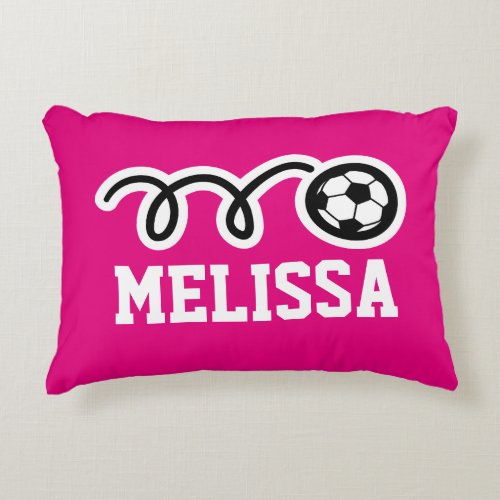 Personalized girls pillow with cute soccer ball