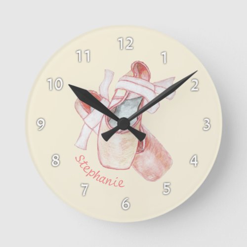 Personalized Girls Pink Ballet Toe Shoes Round Clock