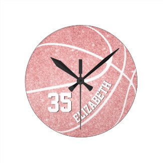 personalized girls pink basketball round clock