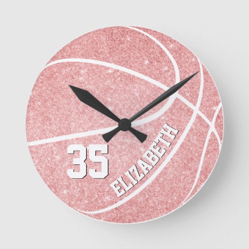 personalized girls pink basketball round clock