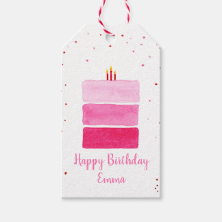 Personalized girl's pink birthday cake gift tags