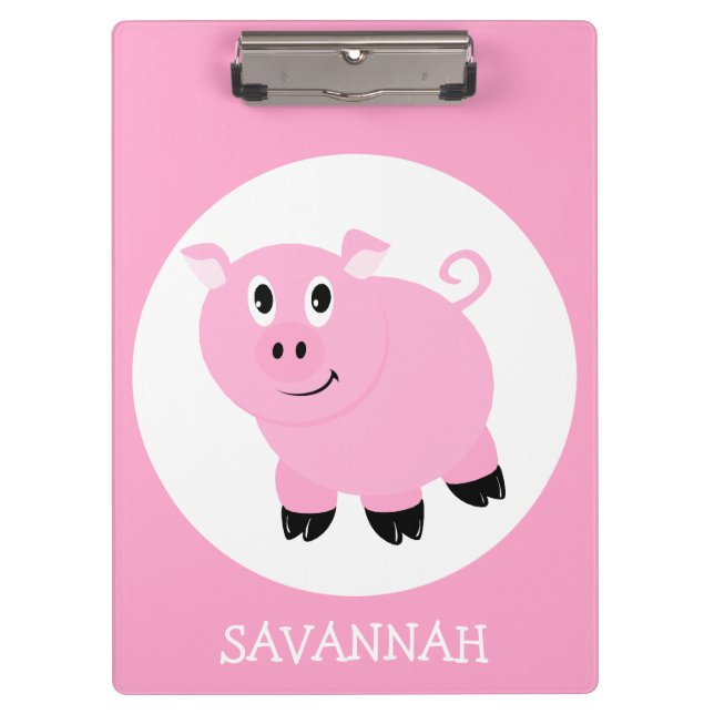 Personalized Girls Pink Cartoon Pig Clipboard (Front)
