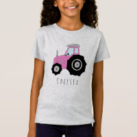 Personalized Girl's Pink Farmer's Tractor and Name