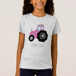 Personalized Girl&#39;s Pink Farmer&#39;s Tractor and Name T-Shirt