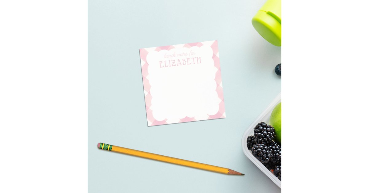 Pink Notes Box Personalized Girls Pink Gingham Lunch Box Post-it Notes | Zazzle
