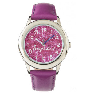 Personalized Girl's Pink Glitter-Look Watch