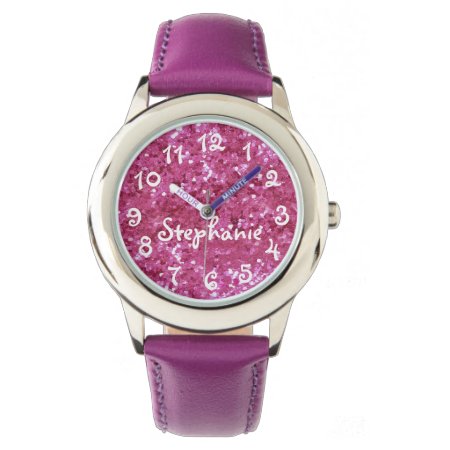 Personalized Girl's Pink Glitter-look Watch