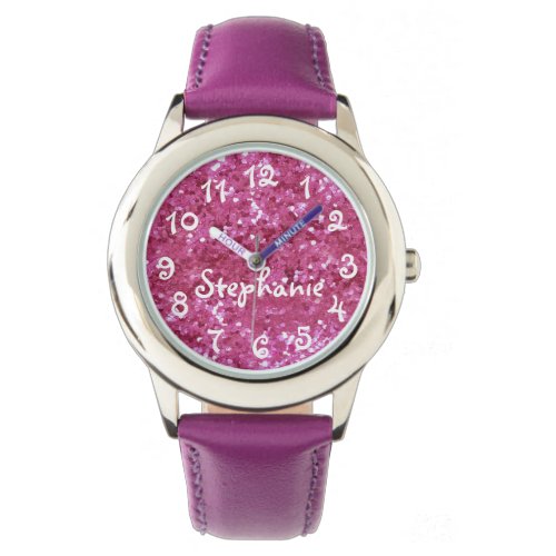 Personalized Girl's Pink Glitter-Look Wristwatches