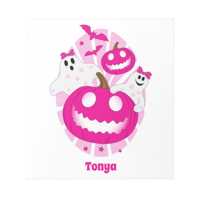 Personalized Girls Pink Halloween Notepad (Front)