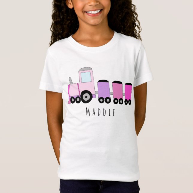 Personalized Girl's Pink Locomotive Train Name T-Shirt (Front)