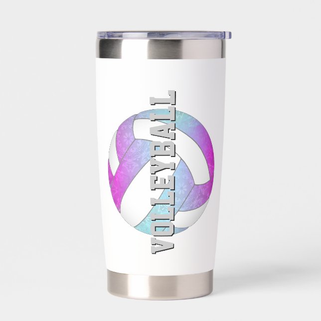 personalized girls pink purple blue volleyball  insulated tumbler (Left)