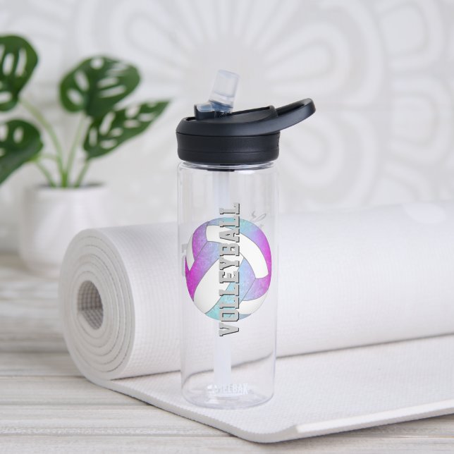 personalized girls pink purple blue volleyball  water bottle (Yoga)