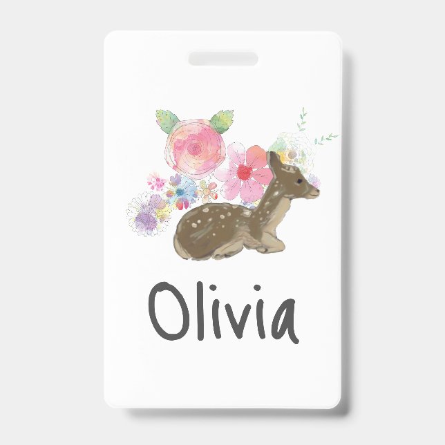 Personalized Girl's Pink Woodland Floral  Badge (Front)