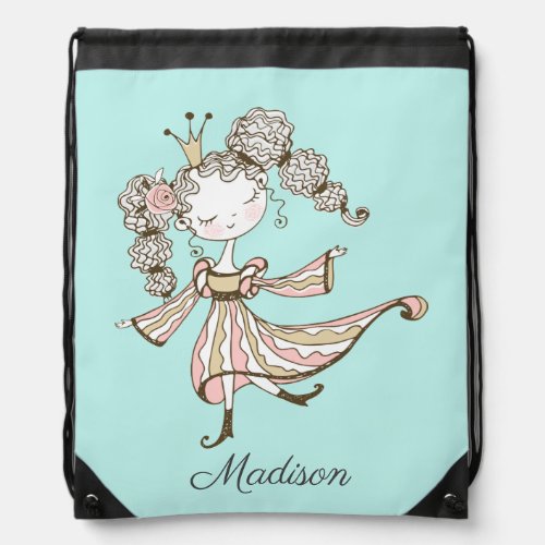 Personalized Girls Princess Drawstring Bag