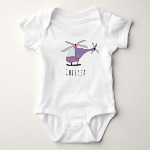 Personalized Girl's Purple Helicopter with Name Baby Bodysuit