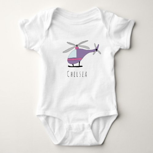 Personalized Girls Purple Helicopter with Name Baby Bodysuit