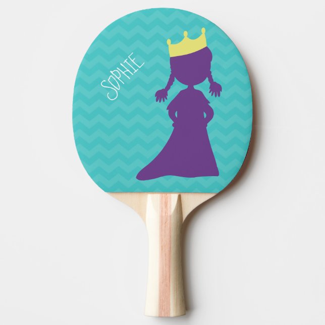 Personalized Girls Purple Princess Silhouette Teal Ping-Pong Paddle (Front)