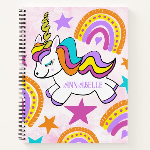 Personalized Girls Rainbow Unicorn Notebook