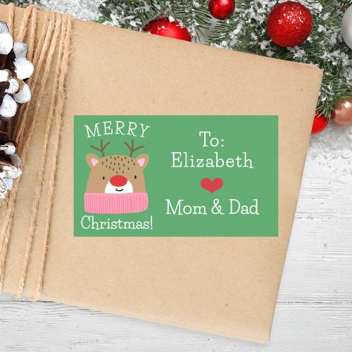 Personalized Girls Reindeer Holiday Gift Rectangular Sticker