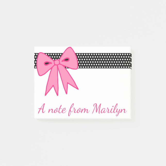 Personalized Girl's Retro Pink Bow Notes Gift (Front)