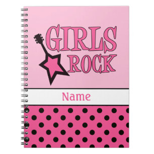 Personalized Girls Rock School Girly Pink Black Notebook