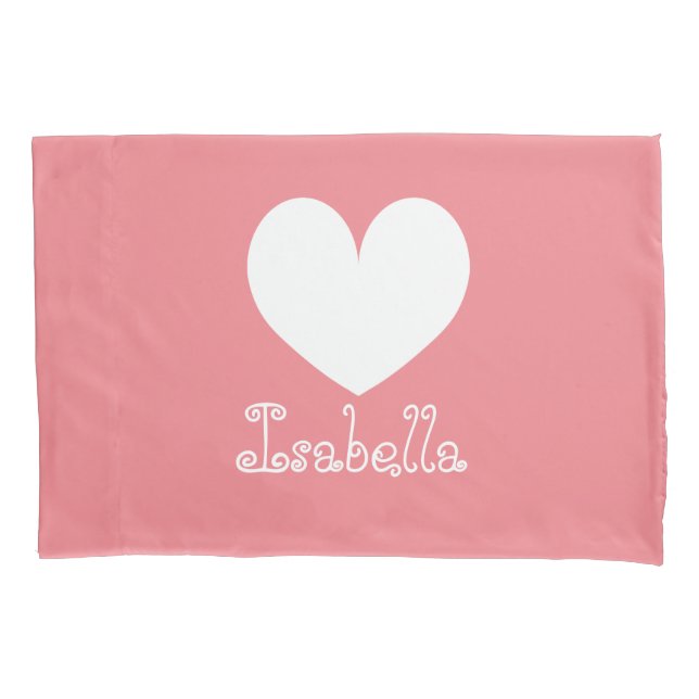Personalized girls room coral heart pillowcase (Front)