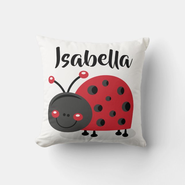 Personalized Girls Room Nursery Ladybug Pillow (Front)