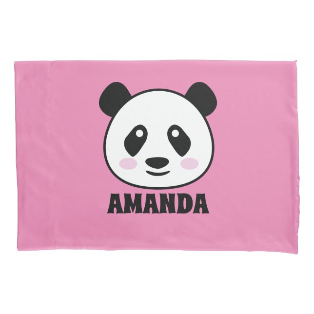 Personalized girl's room pink panda bear pillow case (Front)