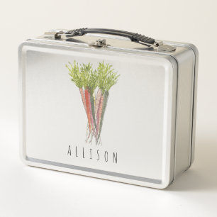 Personalized Girl's School Lunchbox, Carrots Metal Lunch Box