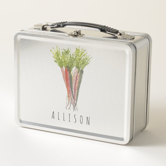 Personalized Girl's School Lunchbox, Carrots Metal Lunch Box (Front)