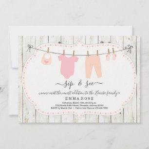 Personalized Girls Sip and See Invitation - Rustic