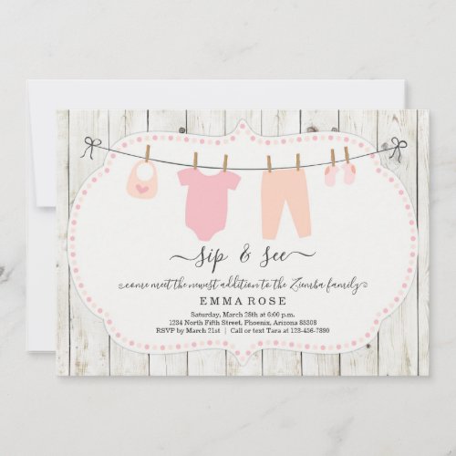 Personalized Girls Sip and See Invitation _ Rustic