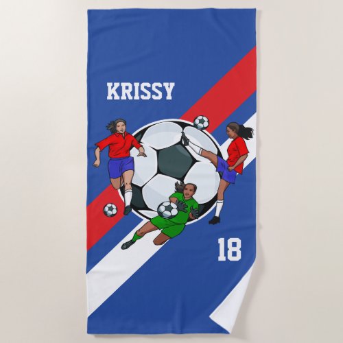 Personalized Girls Soccer Designer Beach Towel