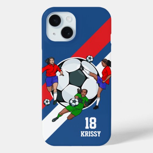 Personalized Girls Soccer Designer iPhone 15 Case