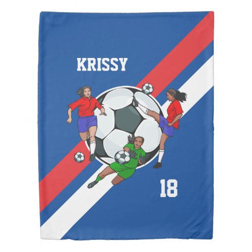 Personalized Girls Soccer Designer Duvet Cover