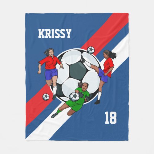 Personalized Girls Soccer Designer Fleece Blanket