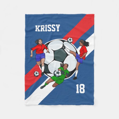 Personalized Girls Soccer Designer Fleece Blanket