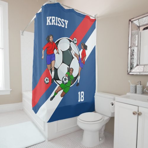 Personalized Girls Soccer Designer shower curtain