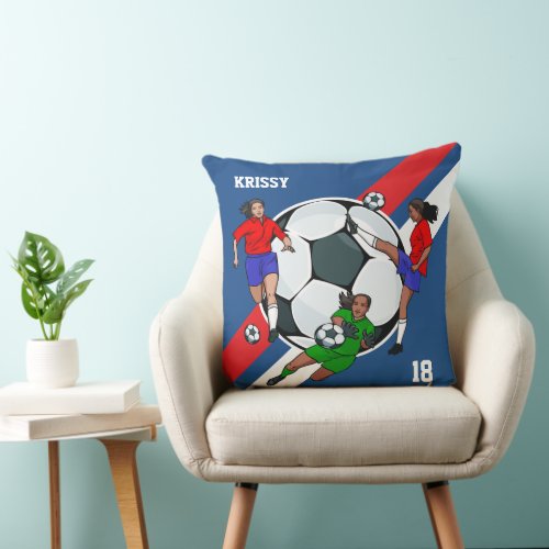 Personalized Girls Soccer Designer Throw Pillow