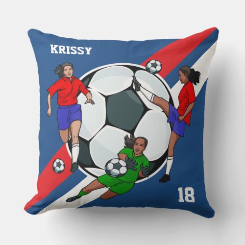 Personalized Girls Soccer Designer Throw Pillow