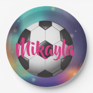 Personalized Girls Soccer galaxy Birthday Plates