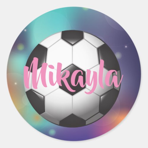 Personalized Girls Soccer galaxy Classic Round Sticker