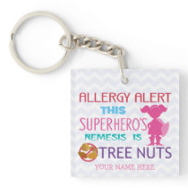 Personalized Girls Superhero Tree Nut Allergy Kids Keychain