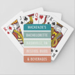 Personalized Girls Trip Custom Trendy Stripe Playing Cards<br><div class="desc">Trendy Stripe Personalized Girls Trip Bachelorette Party Custom Playing Card Favor with editable text and wording with your destination or location, bride's name, and fun quote like "besties, buds, and beverages" is a creative and useful keepsake for your travel squad or bridesmaids. Shown in teal blue, mint green, coral pink,...</div>